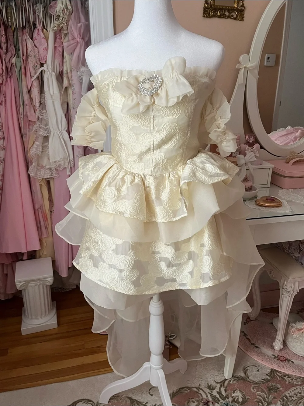 Ivory Off-Shoulder Ruffled Cocktail Dress - Picture 1 of 4